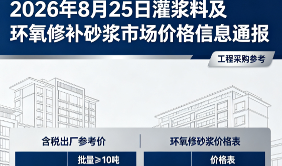 广水2026年8月25日灌浆料及环氧修补砂浆市场价格信息通报